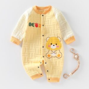 Kids Baby Boys Girls Casual Cute Caron Bear Print Long Sleeve Round Neck Bodysuit