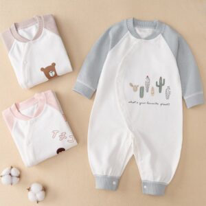 Kids Baby Boys Girls Casual Cute Cartoon Pattern Long Sleeve Round Neck Bodysuit