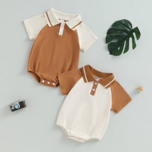 Kids Baby Boys Girls Casual Cute Color Matching Short Sleeve Lapel Romper