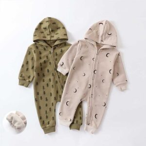Kids Baby Boys Girls Casual Cute Moon Pattern Long Sleeve Round Neck Hooded Bodysuit