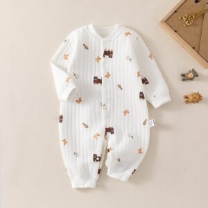 Kids Baby Boys Girls Casual Cute Cartoon Pattern Long Sleeve Round Neck Bodysuit