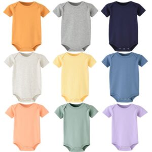 Toddlers Newborn Baby Fashion Boys Girls Casual Short Sleeve Solid Color Bodysuit