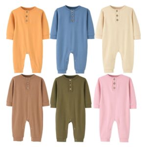 Toddlers Newborn Baby Fashion Boys Girls Casual Long Sleeve Solid Color Button Jumpsuit