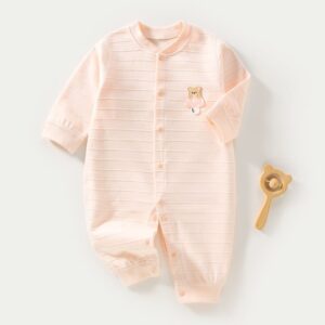 Kids Baby Boys Girls Casual Cute Stripe Cartoon Bear Print Long Sleeve Round Neck Bodysuit