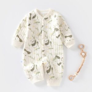 Kids Baby Boys Girls Casual Cute Cartoon Panda Floral Print Long Sleeve Round Neck Bodysuit