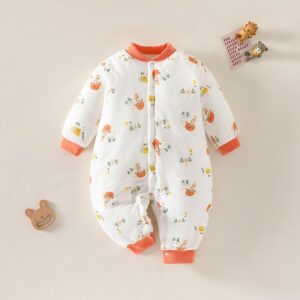Kids Baby Boys Girls Autumn Winter Casual Cute Cartoon Pattern Long Sleeve Round Neck Bodysuit