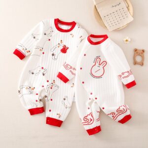 Kids Baby Boys Girls Autumn And Winter Easter Casual Cute Cartoon Rabbit Print Long Sleeve Round Neck Bodysuit