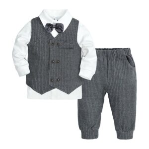 Kids Baby Boys Party British Style Style Vest Solid Color Long Sleeve Lapel Shirt Trousers Set