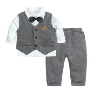 Kids Baby Boys Party British Style Style Vest Solid Color Long Sleeve Lapel Shirt Trousers Set