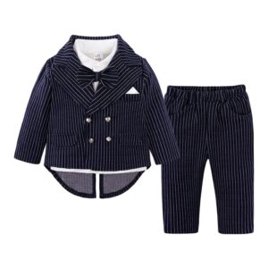 Kids Baby Boys Party British Style Style Solid Color Long Sleeve Lapel Shirt Trousers Coat Set