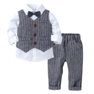 Kids Baby Boys Party British Style Style Vest Solid Color Long Sleeve Lapel Shirt Trousers Set