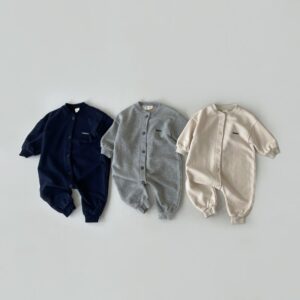 Kids Baby Boys Spring Autumn Casual Cute Solid Color Long Sleeve Round Neck Bodysuit