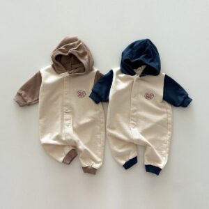 Kids Baby Boys Casual Cute Color Block Hooded Long Sleeve Round Neck Bodysuit