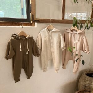 Kids Baby Boys Girls Casual Basic Solid Color Long Sleeve Zipper Hooded Bodysuit
