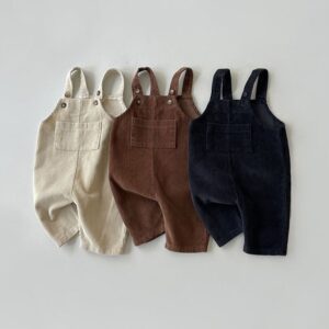 Kids Baby Boys Girls Casual Cute Basic All-Match Solid Color Corduroy Strap Trousers