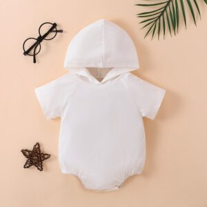 Kids Baby Boys Girls Casual Cute Basic Solid Color Short Sleeve Hooded Romper