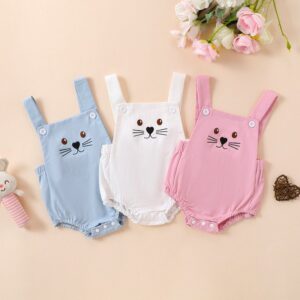 Kids Baby Boys Girls Casual Cute Easter Cartoon Rabbit Pattern Sleeveless Cami Romper