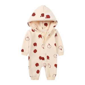 Kids Baby Boys Girls Cute Cartoon Print Long Sleeve Round Neck Hooded Bodysuit