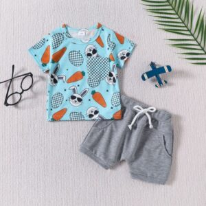 Kids Baby Boys Girls Casual Cute Easter Day Cartoon Print Short Sleeve Round Neck T-Shirt Shorts Set