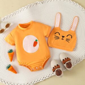 Kids Baby Boys Girls Casual Cute Easter Cartoon Pattern Short Sleeve Round Neck Romper