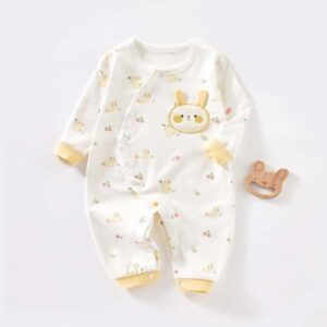 Kids Baby Boys Girls Casual Cute Cartoon Rabbit Print Long Sleeve Round Neck Romper