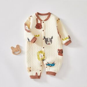 Kids Baby Boys Girls Casual Cute Cartoon Print Long Sleeve Round Neck Romper