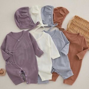 Kids Baby Boys Girls Casual Cute Basic Solid Color Stripe Long Sleeve Romper