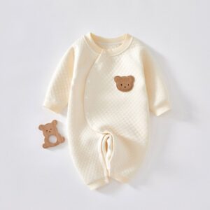 Kids Baby Boys Girls Casual Cute Cartoon Bear Pattern Long Sleeve Round Neck Romper