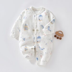 Kids Baby Boys Girls Casual Cute Cartoon Pattern Long Sleeve Round Neck Romper