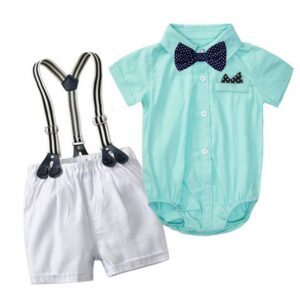 Kids Baby Boys Party Clothing British Style Plaid Short Sleeve Lapel Romper Shorts Set