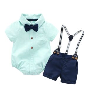 Kids Baby Boys Party Clothing British Style Style Print Short Sleeve Lapel Romper Shorts Set