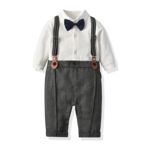 Kids Baby Boys Party Clothing British Style Bow Long Sleeve Lapel Bodysuit