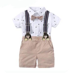 Kids Baby Boys Party Clothing Fashion Casual British Style Short Sleeve Lapel Romper Strap Shorts Set