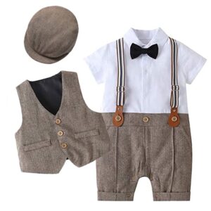 Kids Baby Boys Party Clothing Fashion Casual British Style Short Sleeve Lapel Romper Waistcoat Set