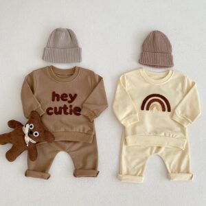 Kids Toddler Boys Girls Casual Cute Letter Long Sleeve Round Neck Sweatshirts Pants Sets