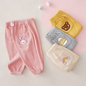 Kids Baby Boys Girls Casual Cute Cartoon Pattern Stripe Trousers