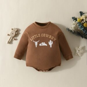 Kids Baby Boys Casual Letter Pattern Long Sleeve Round Neck Romper