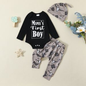 Kids Baby Boys Casual Letters Pattern Long Sleeve Round Neck Romper Trousers Sets