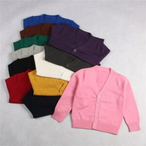 1-7Y Toddler Kid Solid Color V-neck Casual Knitted Outerwear