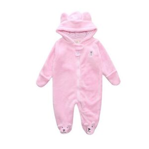 Kids Baby Boys Girls Autumn Winter Casual Cute Solid Color Bear Ear Fleeces Long Sleeve Hooded Bodysuit