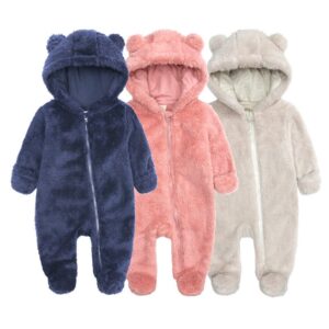 Kids Baby Boys Girls Autumn Winter Casual Cute Solid Color Fleeces Long Sleeve Hooded Bodysuit