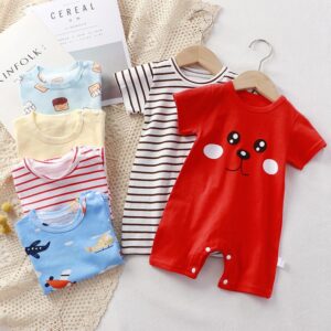 Kids Baby Girls Boys Summer Fashion Casual Cartoon Pattern Short Sleeve Romper