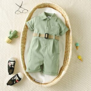 Kids Baby Boys Summer Fashion Casual Solid Color Lapel Romper