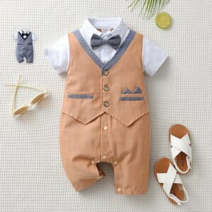 Kids Baby Boys Summer Fashion Casual British Style Bow Waistcoat Shirt Boys Party Clothing Romper