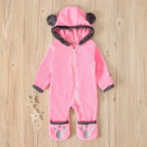Kids Baby Girls Boys Autumn Winter Fashion Casual Cute Solid Color Velveteen Cartoon Bear Zipper Romper
