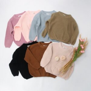 Children Kids Toddlers Girls Boys Round Neck Solid Color Long-Sleeved Sweater