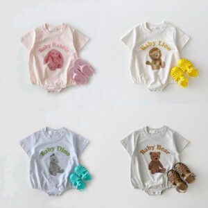 Toddlers Newborn Baby Fashion Boys Girls Casual Short Sleeve Cartoon Bear Print Bodysuit