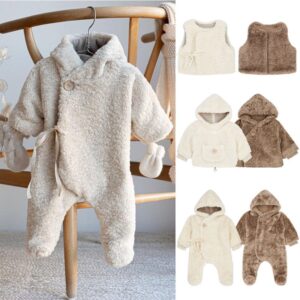 Kids Baby Unisex Autumn And Winter Cute Casual Solid Color Plush Thickened Back Zipper Jacket