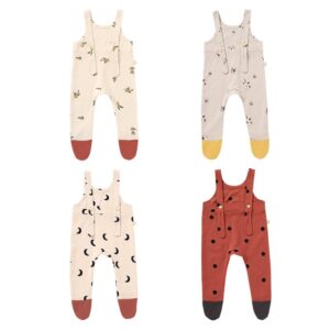 Kids Baby Unisex Spring Autumn Cute Casual Cotton Olive Cotton Red Dot Moon Pattern Suspender Trousers