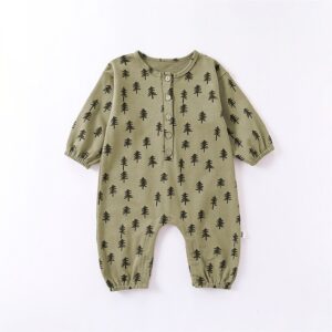 Kids Baby Unisex Spring Autumn Cute Casual Cotton Pine Moon Pattern Button Round Neck Bodysuit